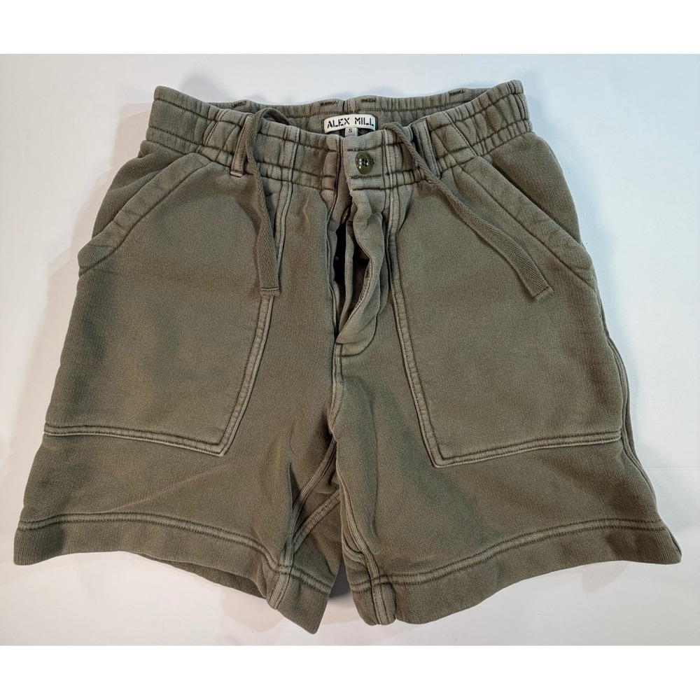 Alex Mill Mens Fleece Utility Shorts Olive Green Garment Dyed Size Small S